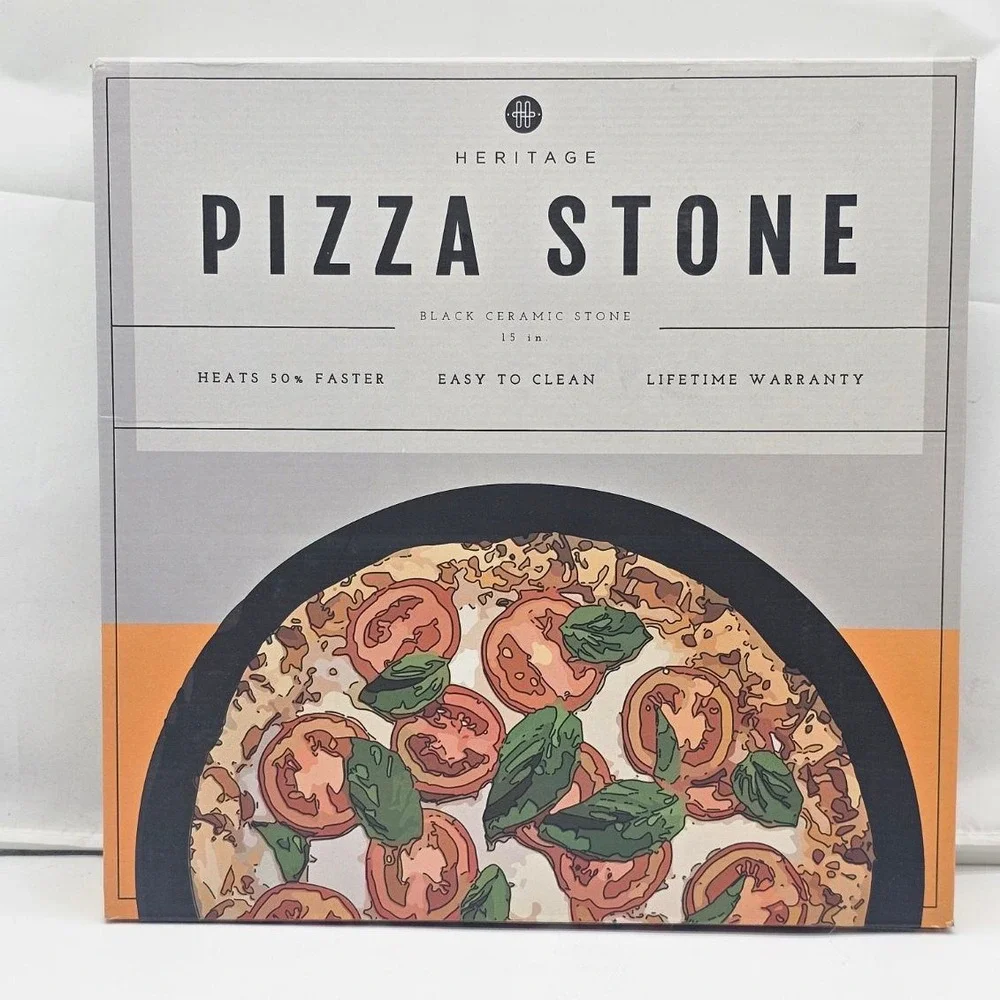 Heritage Pizza Stone 15 in Black In Sealed Box Ceramic Baking Stone with Cutter